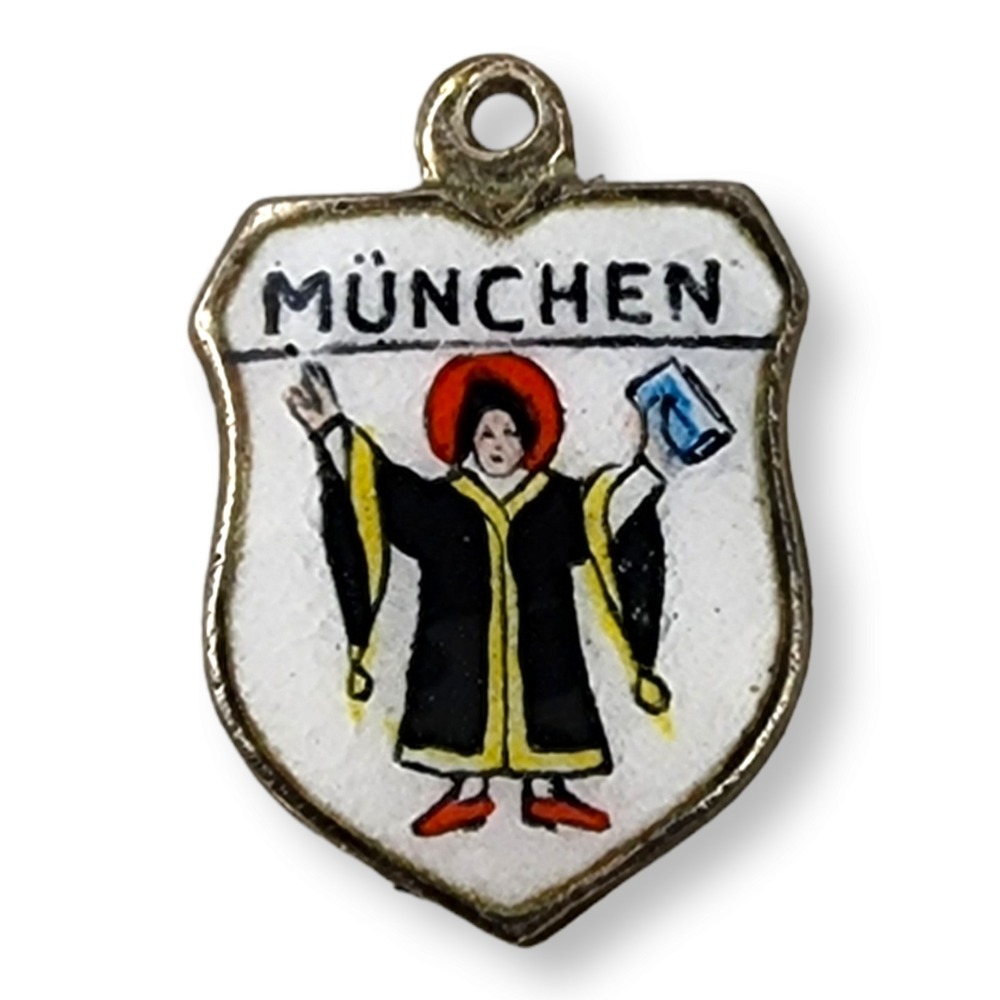 REU Travel Charm 800 Silver OS Multi Munchen Enamel Shield Vintage Souvenir